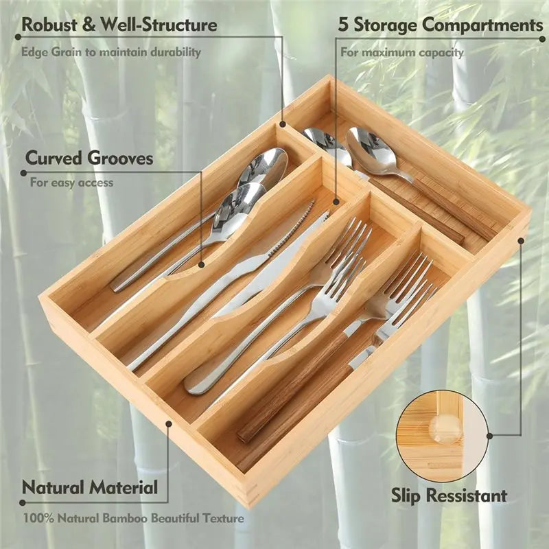 Organisateur de Tiroir en Bambou — Plateau à Couverts Naturel & Écologique