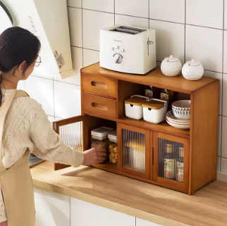 Meuble de Rangement Multifonctionnel en Bambou — Buffet Cuisine Multicouche