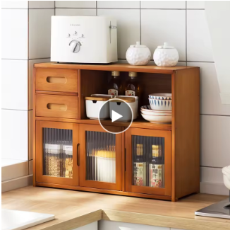 Meuble de Rangement Multifonctionnel en Bambou — Buffet Cuisine Multicouche