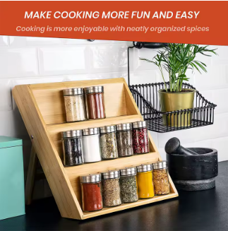 Présentoir à Épices en Bambou 3 Niveaux — Organisateur Cuisine Pliable