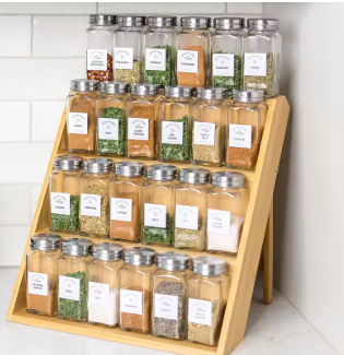 Présentoir à Épices en Bambou 3 Niveaux — Organisateur Cuisine Pliable