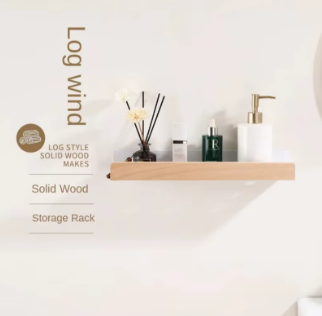 Étagère Murale Salle de Bain en Bois — Support Douche Sans Perçage