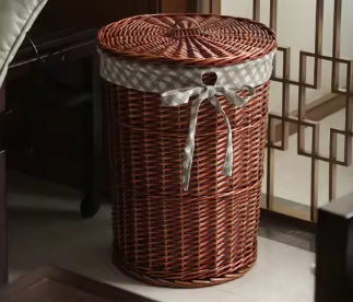 Panier à Linge en Rotin Style Vintage — Avec Couvercle & Doublure Tissu