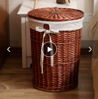 Panier à Linge en Rotin Style Vintage — Avec Couvercle & Doublure Tissu