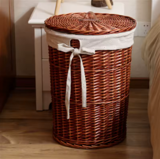 Panier à Linge en Rotin Style Vintage — Avec Couvercle & Doublure Tissu