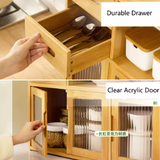 Meuble de Rangement Multifonctionnel en Bambou — Buffet Cuisine Multicouche